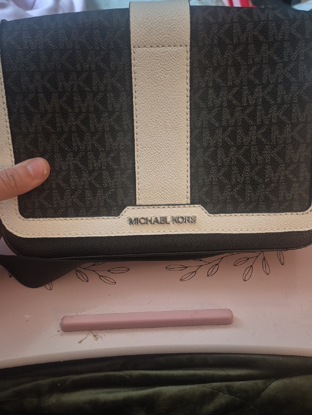 Michael Kors Black and White Monogram Crossbody Bag